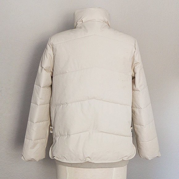 NEW Stone Ecru Ivory Diamond Quilted High Neck Nylon Cozy Warm Puffer Jacket - Picture 4 of 11